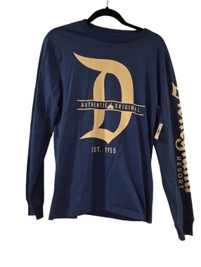 Disney Parks Disneyland Resort D Logo Blue Long Sleeve T-Shirt Adult Small NEW